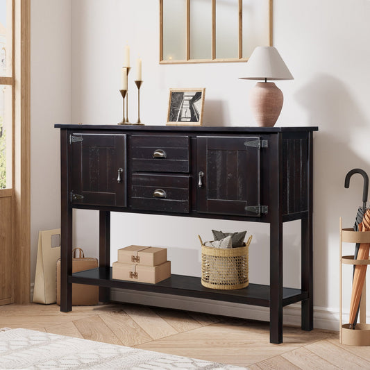 48'' Solid Wood Sideboard Console Table with 2 Drawers and Cabinets and Bottom Shelf