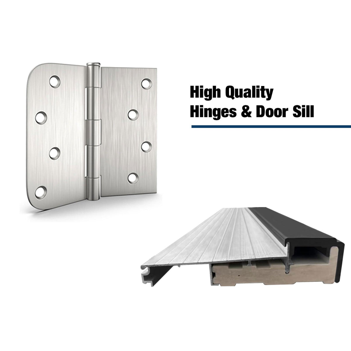 36 x 80 Inch FRP Entry Door with Frosted Glass - Contemporary Style for Home's Front Entrance, Right Hand Inswing, Black Finished Fiber Reinforced Panel Door