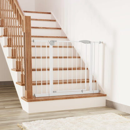 29.5-44.1" Wide Baby Gate for Stairs, Dog Gate Indoor for Doorways, No Drilling Pressure Mounted Pet Gates for Kids, Easy Walk Through Safety Gate, White