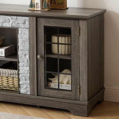 58" Modern TV Stand with 2-Door Storage, Faux Stone Media Console Cabinet, Grey Large Entertainment Center
