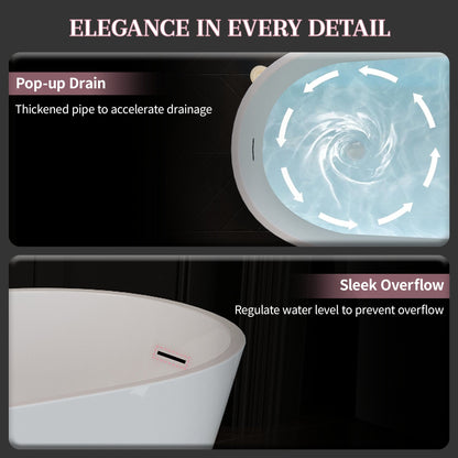 63" Acrylic Freestanding Bathtub, Deep Soaking Contemporary Stand Alone Bath Tub with Pop-up Drain & Integrated Overflow