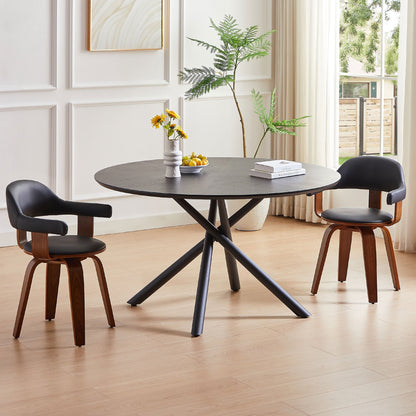 53.14'' Round MDF Coffee Table End Table Short Leisure Tea Table Cross Legs Metal Base, Easy to Assemble,BLACK