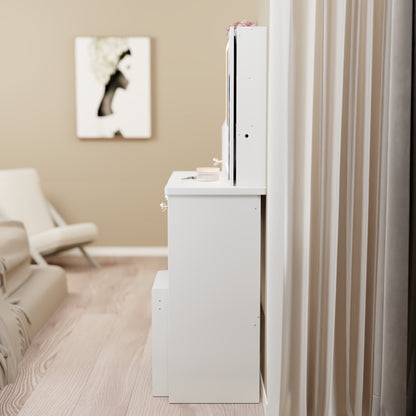29.2" Small Space Left Drawer Desktop Vanity Table + Cushioned Stool, Extra Large Right sliding mirror, Multi Layer High Capacity Storage – Model W3258P299609