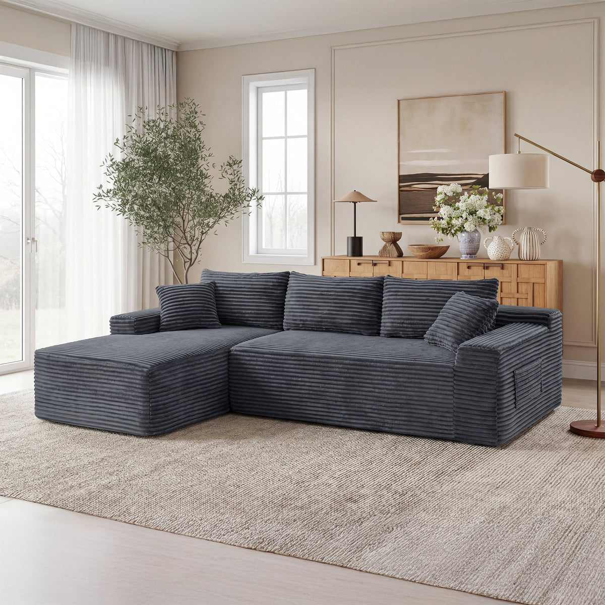 94.5" Cloud Modular Sectional Sofa Couch with L-Shape Chaise, Modern Minimalist Upholstered Couches, Deep Seat Corner Couch – Model W5515P479903