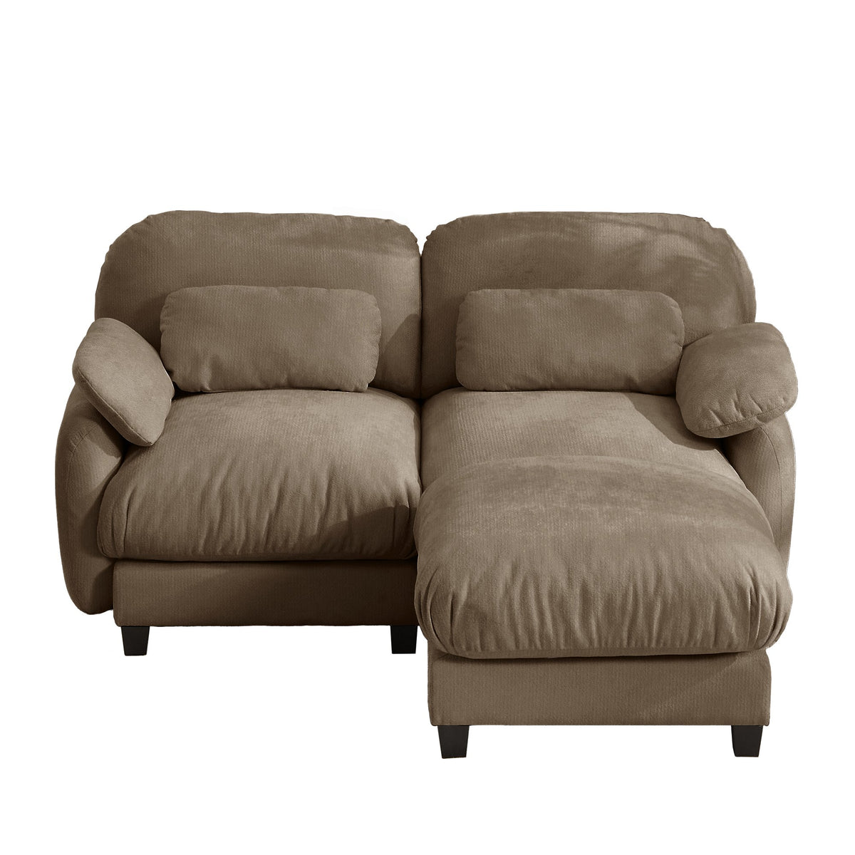 2 Seater L-Shaped Cloud Feel Sofa with Removable Ottoman, Cozy Chenille Modular Couch Set, Deep Seat Free Combination Furniture for Small Living Room, Brown