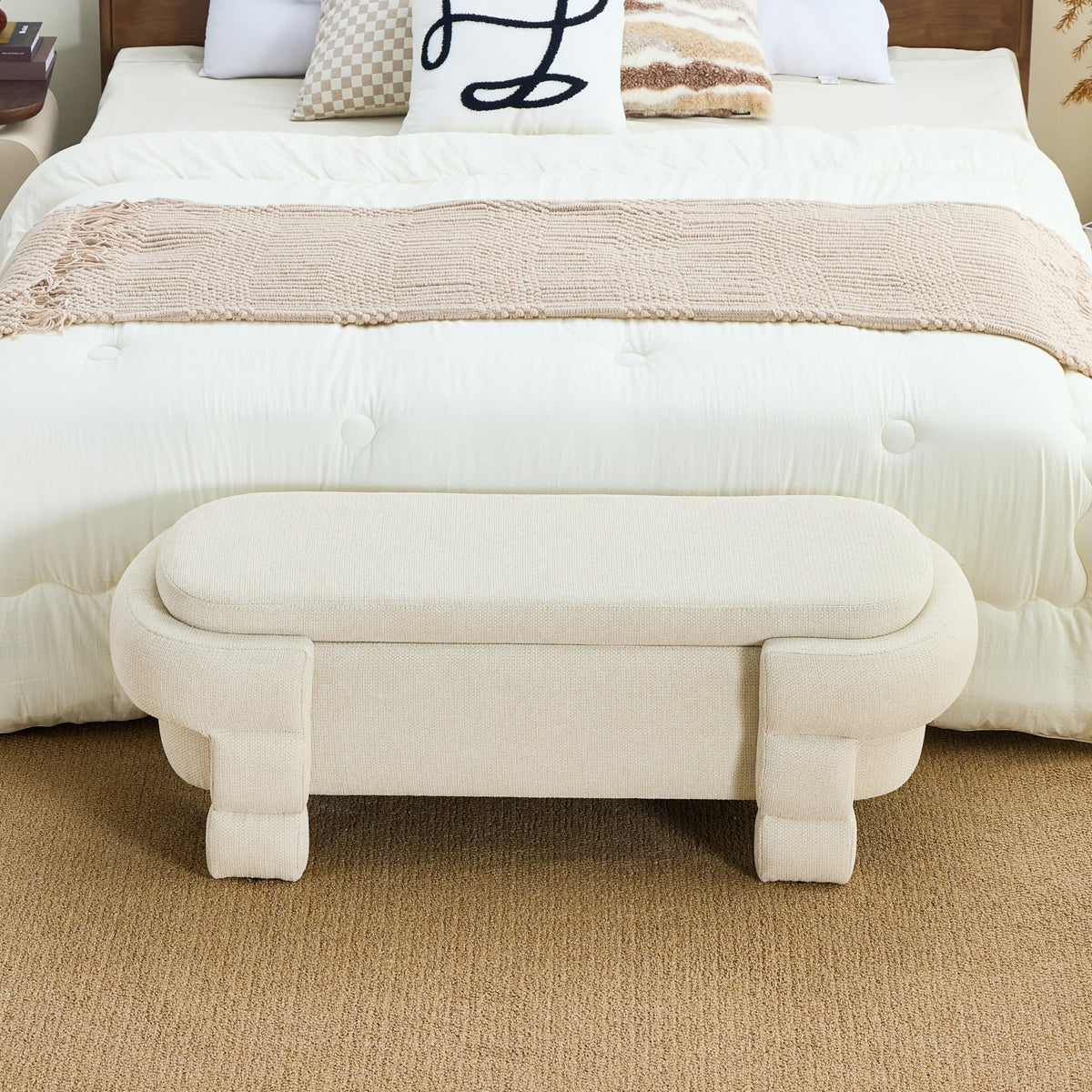48.8" Ottoman with Storage,Storage Bench,Upholstered Entryway Bench with Seating, End of Bed Ottomans for Living Room, Bedroom, Modern Entryway Benchs,Beige