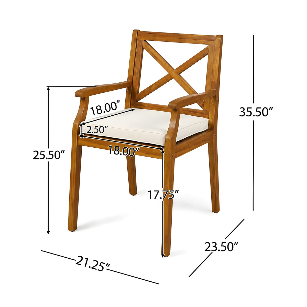 9‑Piece Acacia Wood Outdoor Patio Dining Set, 64" Square Teak Finish Wooden Table with X‑Back Arm Chairs and Cream Cushions, Patio Furniture for Backyard Garden Deck