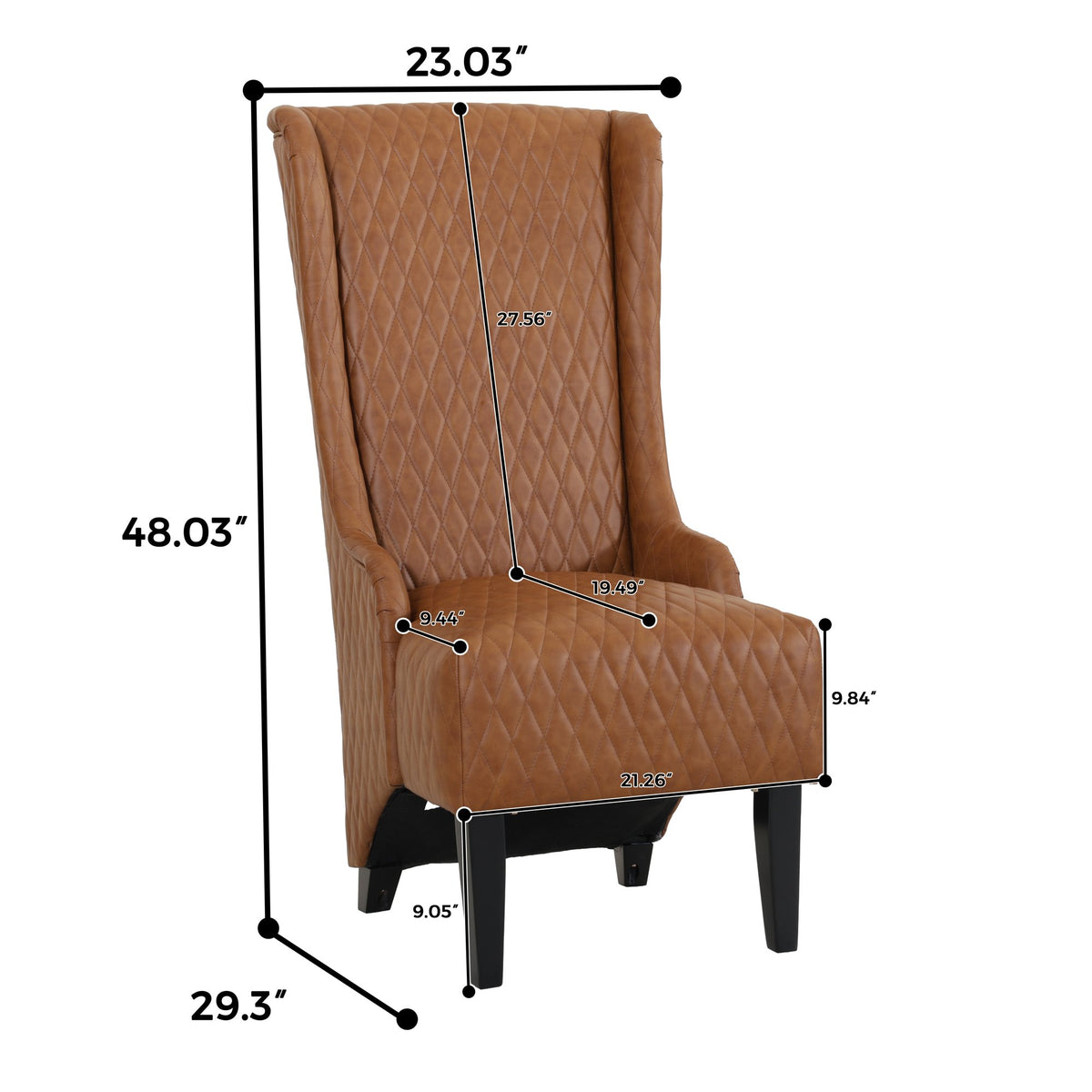 23.03 Inches Wide Faux Leather High Back Accent Chair, Comfortable Tall Wingback Chair with Tufted Upholstery & Wood Legs, Modern Side Chair for Living Room, Bedroom & Dining Room