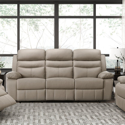 3-Seater Reclining Sofa Latte Leather Upholstered Plush Comfort Cushioning Modern Living Room Furniture 1pc