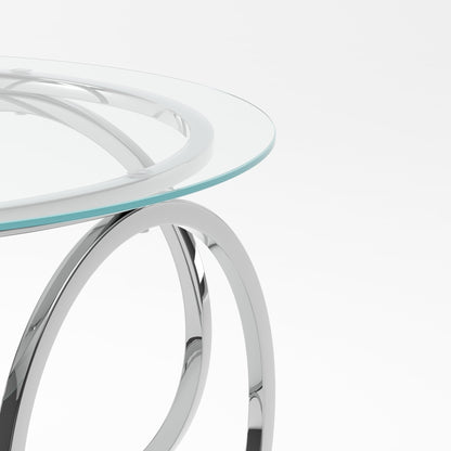 31.5"Modern Round Glass Top Coffee Table with Circular Metal Frame, Contemporary Accent Center Table for Living Room, Office, and Lounge(Ultra-Clear Glass + Chrome Frame)