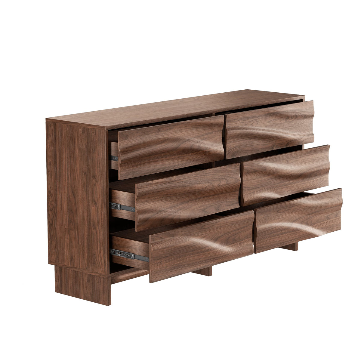 59.1" Buffet Sideboard with 6 Drawers, Walnut Finish with Wave Grain Texture, Farmhouse Storage Cabinet for Dining Room Living Room Hallway, Large Space Accent Furniture, Easy Assembly