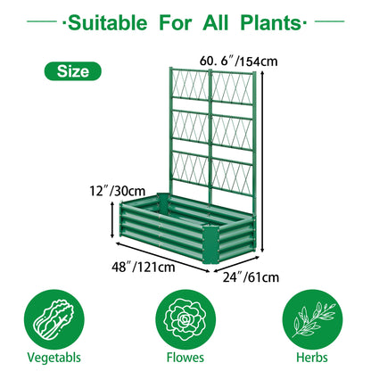4x2x1FT Galvanized Raised Garden Bed with Arch Trellis for Climbing Vegetables Tomato Cucumber Bean, Heavy Duty Metal Raised Garden Bed Outdoor, Green
