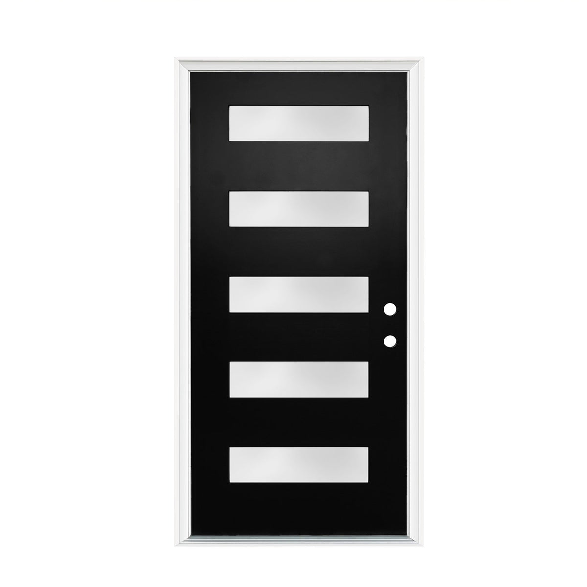 36"x80" Fiberglass Front Door with White 4-9/16" PVC Frame,Left-Hand Inswing Exterior Door with Brickmould,Contemporary minimalist brushed smooth skin with frosted glass for Home Entrance, Black
