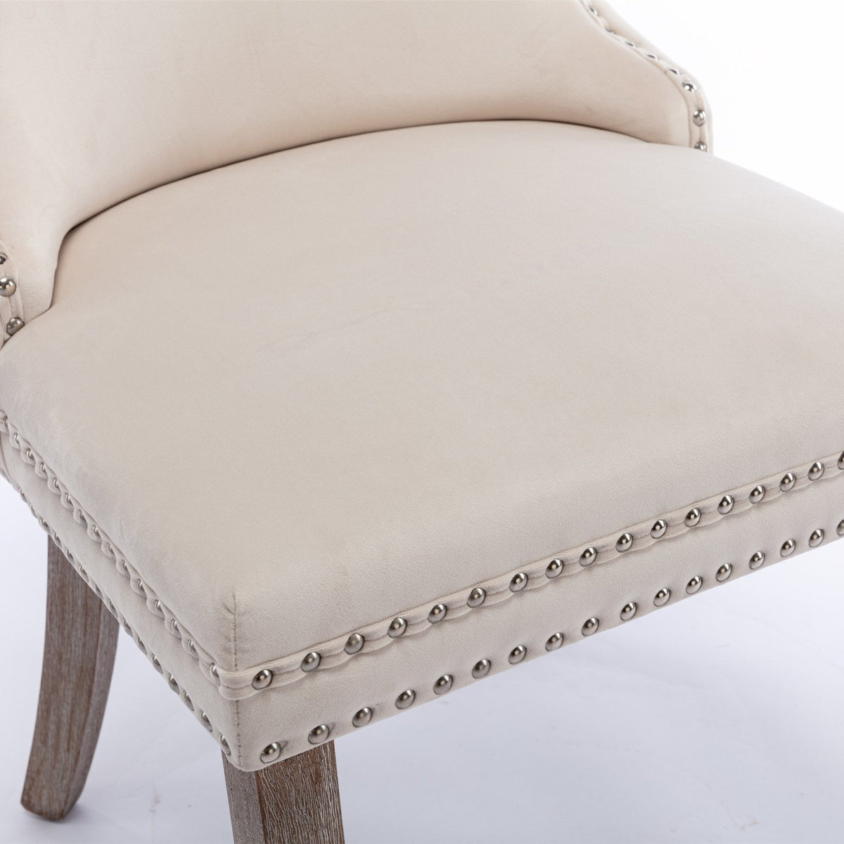 A&A Furniture, Upholstered Wing-Back Dining Chair with Backstitching Nailhead Trim and Solid Wood Legs, Set of 2, Beige, SW8809BG, KD