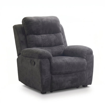 35 Inch Single Manual Recliner Chair, Dark Gray Textured Fabric Reclining Sofa Chair with 150° Deep Recline, Extended Footrest, High Density Foam, Ergonomic Lounge Chair for Living Room Bedroom