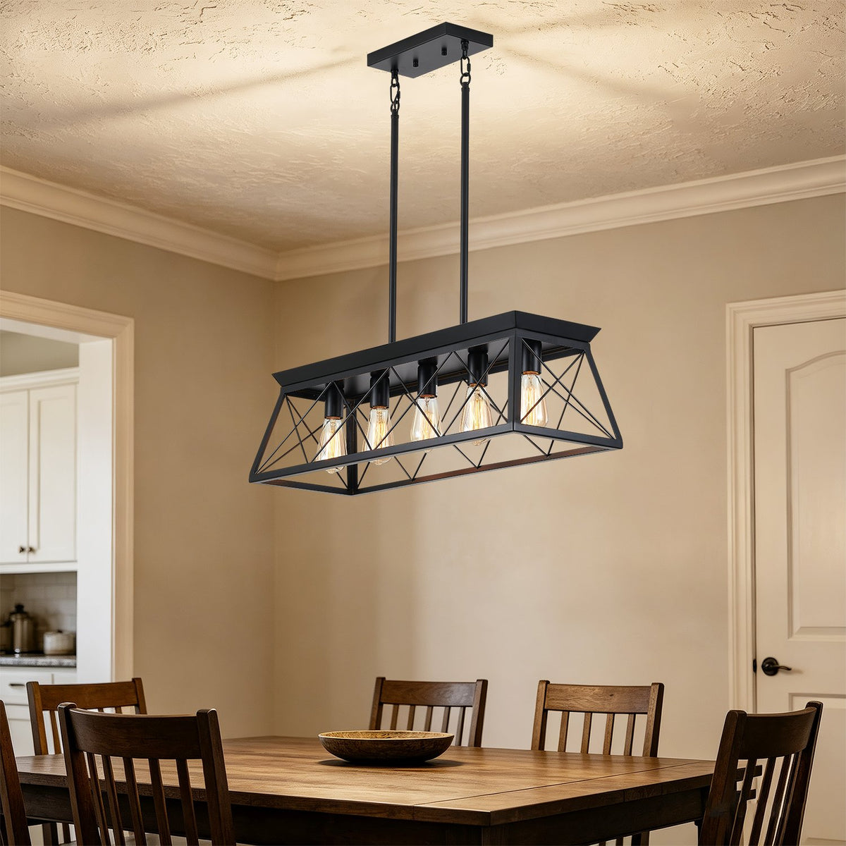 5-Light Farmhouse Chandeliers for Dining Room, Rustic Kitchen Island Lighting Pendant Light for Kitchen Dining Room Black(No Bulbs)
