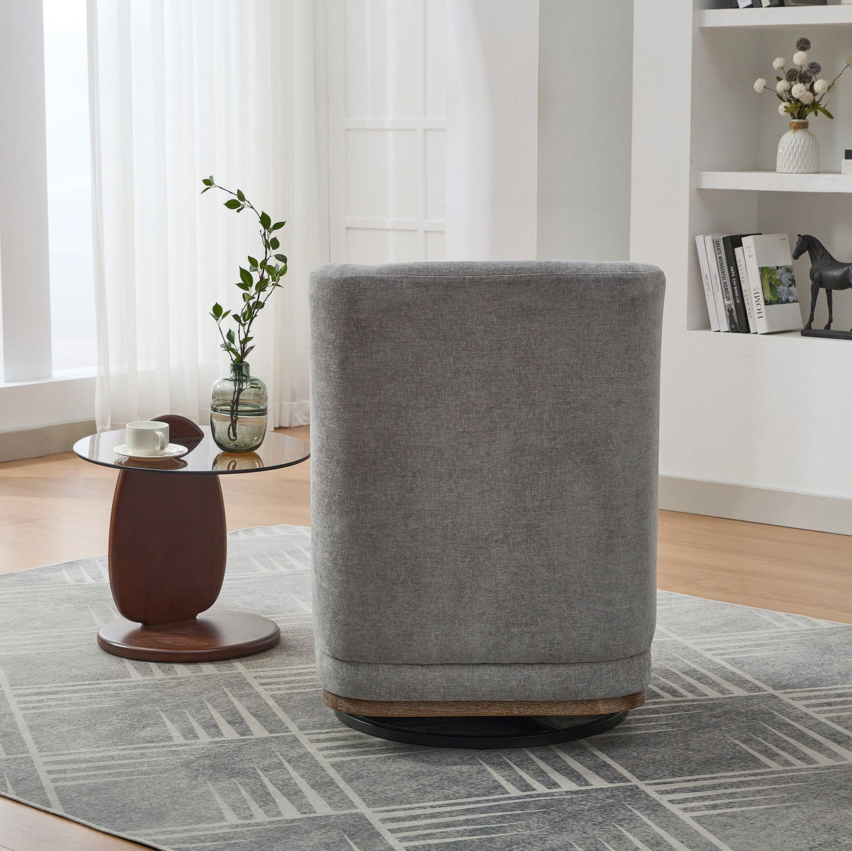 25.2 "Wide Modern Chenille Cushioned Armless Metal Base 360° Swivel Chair with Pillow, Suitable for Living Room, Family Room, Bedroom, Lounge Area, Office.  Grey