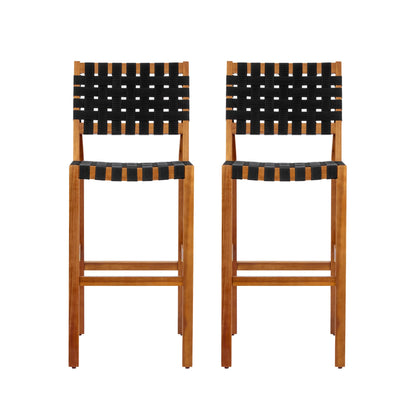 30.5 Inch Seat Height Outdoor Acacia Solid Wood Patio Side Chair, Black Pe Woven Rope, Breathable and Comfortable,Indoor & Outdoor Use,Teak Finish+Black Rope(set of 2)