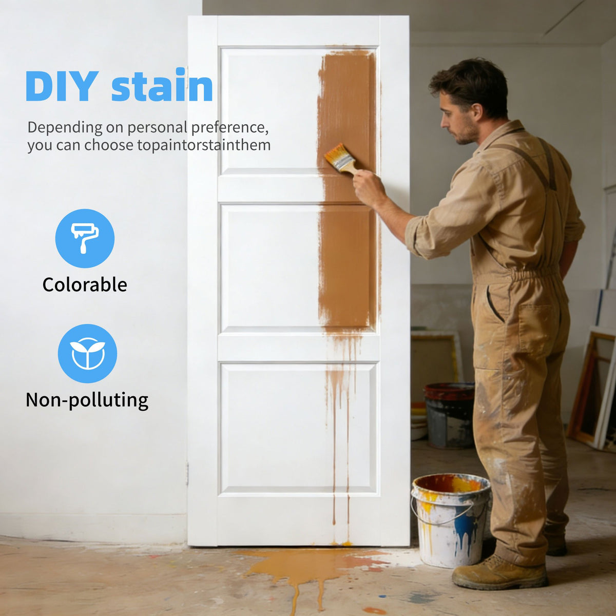 28" X 80'Primed Slab Door 3-Paneled Solid Core Wood Standard Door for Pantry Doors, French Doors, Pocket Doors