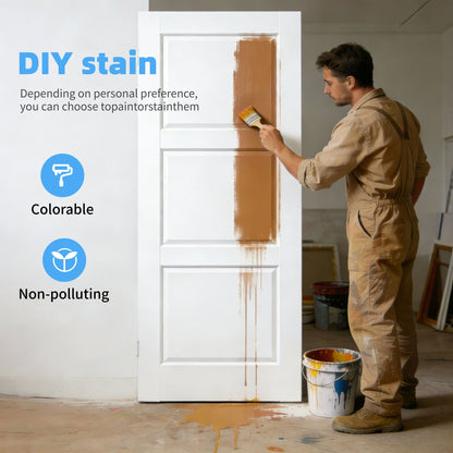28" X 80'Primed Slab Door 3-Paneled Solid Core Wood Standard Door for Pantry Doors, French Doors, Pocket Doors