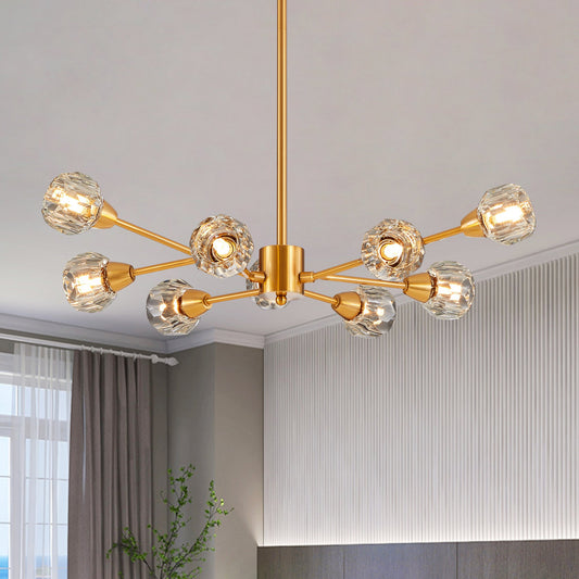 28" Modern Crystal Chandeliers, 9 Lights Golden Chandelier, Dining Room Chandelier Over Table, Kitchen Light Fixtures (Bulbs Not Included)
