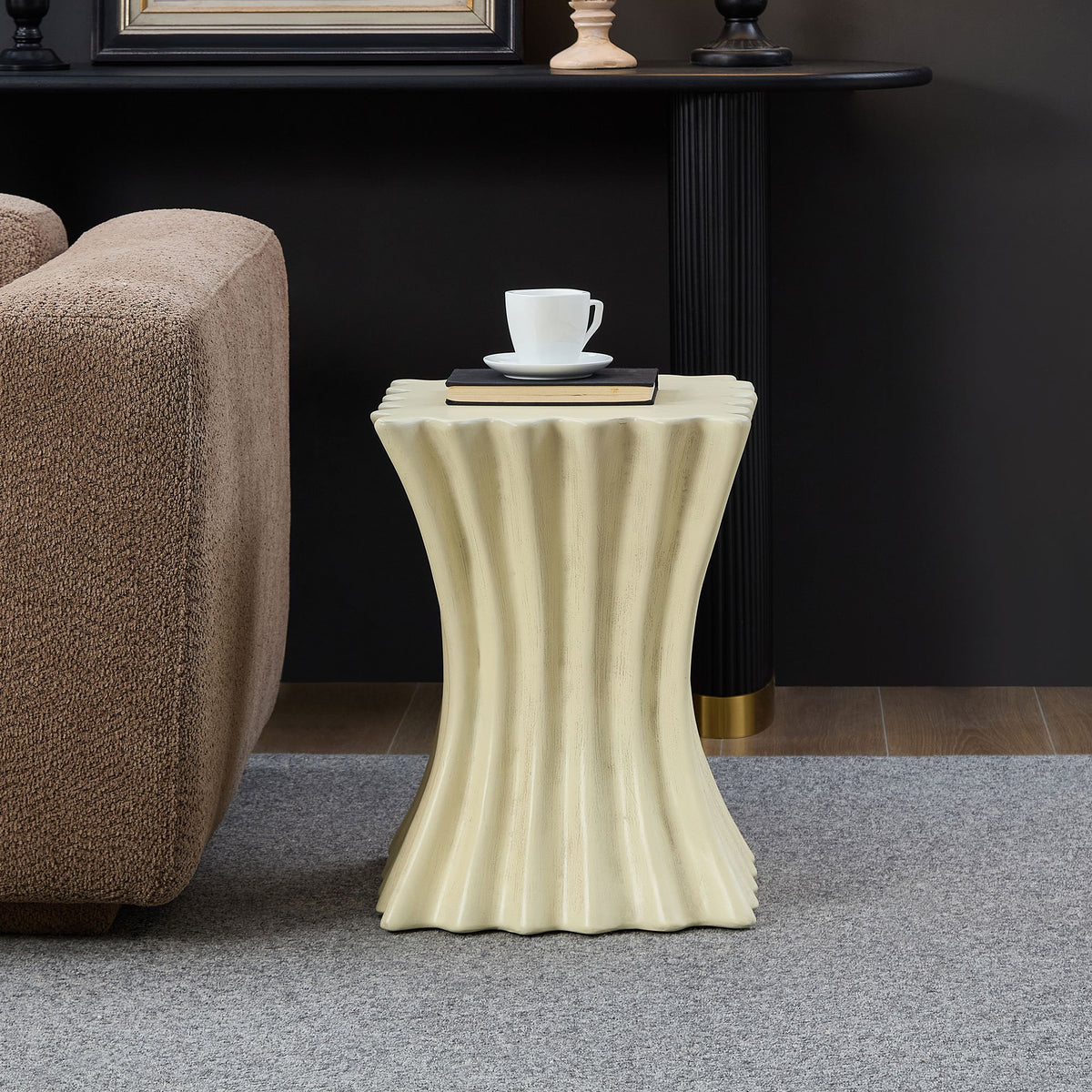 15.16 inch Side Table Vintage Sturdy Fiberglass Table For Living Room Apartment No Need Assembly Beige