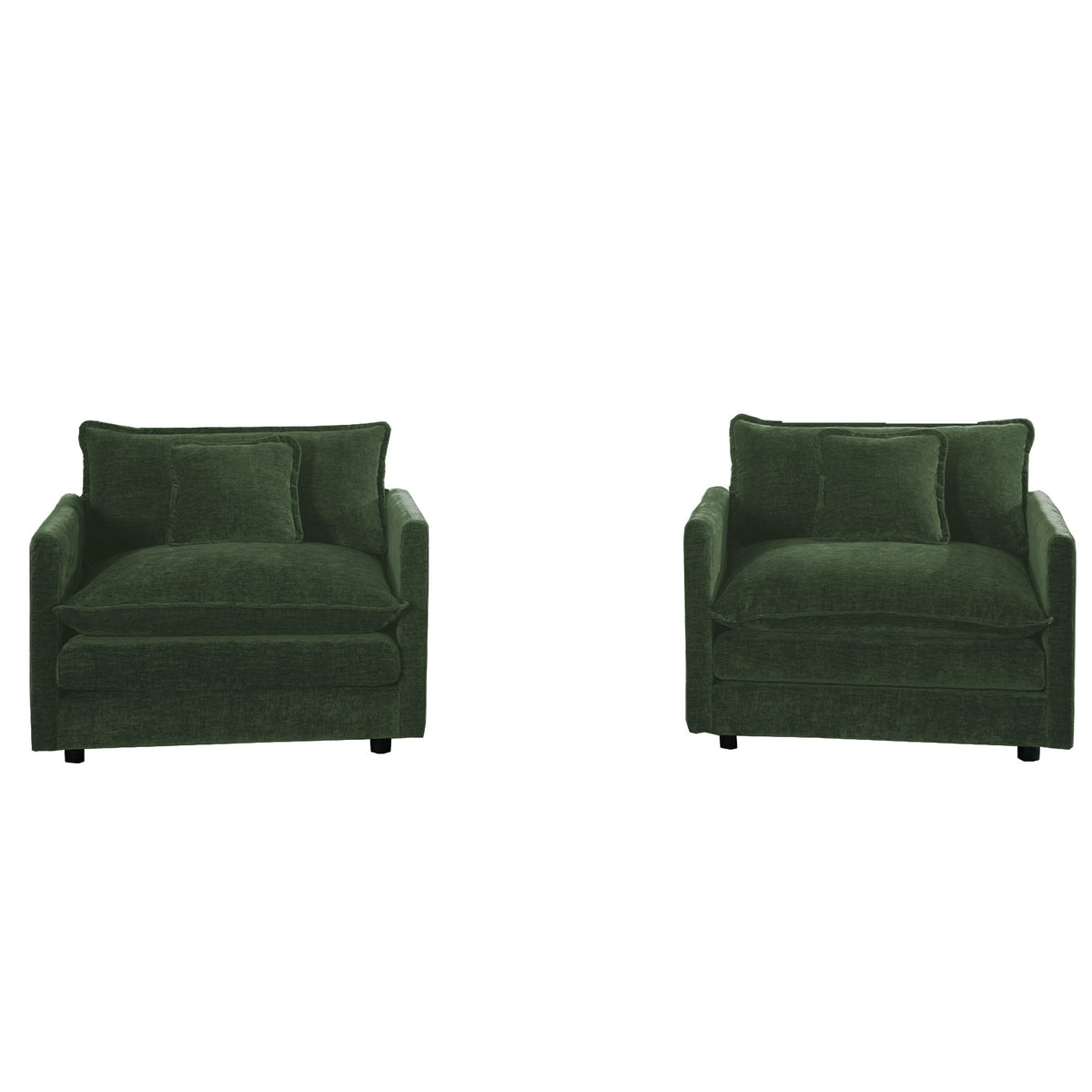 Accent Chair Set of 2, High-end Chenille Upholstered Armchairs, Living Room Side Chairs with Toss Pillow, Green Chenille