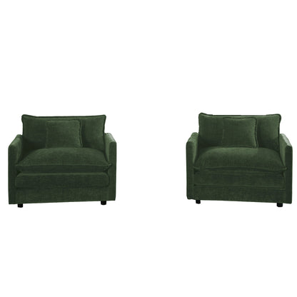 Accent Chair Set of 2, High-end Chenille Upholstered Armchairs, Living Room Side Chairs with Toss Pillow, Green Chenille