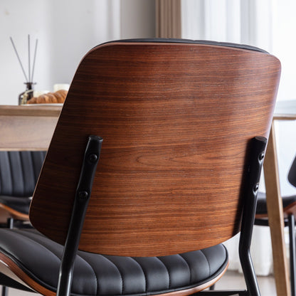 A&A Furniture, Dining Chairs Set of 2 Mid Century Modern Retro Faux Leather Chair with Walnut Bentwood Back Upholstered Seat Metal Legs – Black