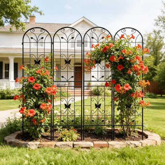 4 Pack Metal Garden Trellis 86.7" x 19.7" Rustproof Trellis for Climbing Plants Outdoor Flower Support Black – Model W1586P151254