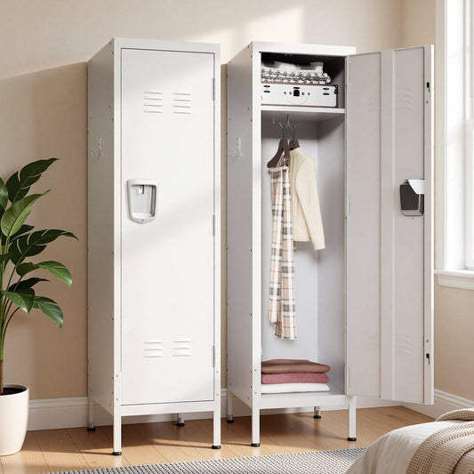 55" Tall Metal Wardrobe Cabinet, Waterproof Steel Clothing Storage Locker with Ventilated Door, Lock & Side Hooks, Vertical Bedroom Wardrobe, 30-Min Easy Assembly for Small Apartment Home Office