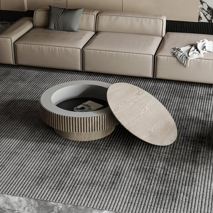 31.5'' Round Coffee Table with Storage Solid Wood Veneered Modern Coffee Table Accent Tea Table, Apartment or Office, Grey