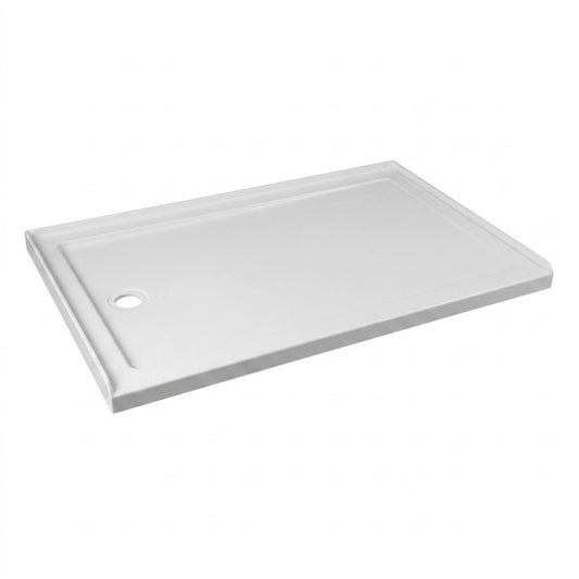60" x 36" Rectangular Shower Base Pan, White Acrylic Single-Threshold Shower Tray with Left Drain, Non-Slip Surface