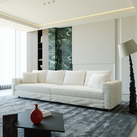 102.4" Plush Corduroy 4-Seat Sofa, Modern Comfy Upholstered Sofa Cloud Couch, Deep Seat Couches with Soft Pillows