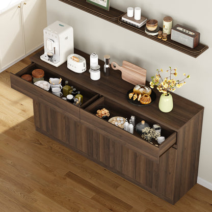 63.1" Sideboard Buffet Cabinet with Storage,Large Kitchen Storage Cabinet with 2 Drawers and 4 Doors, Wood Coffee Bar Buffet Table for Kitchen Dining Room, Walnut