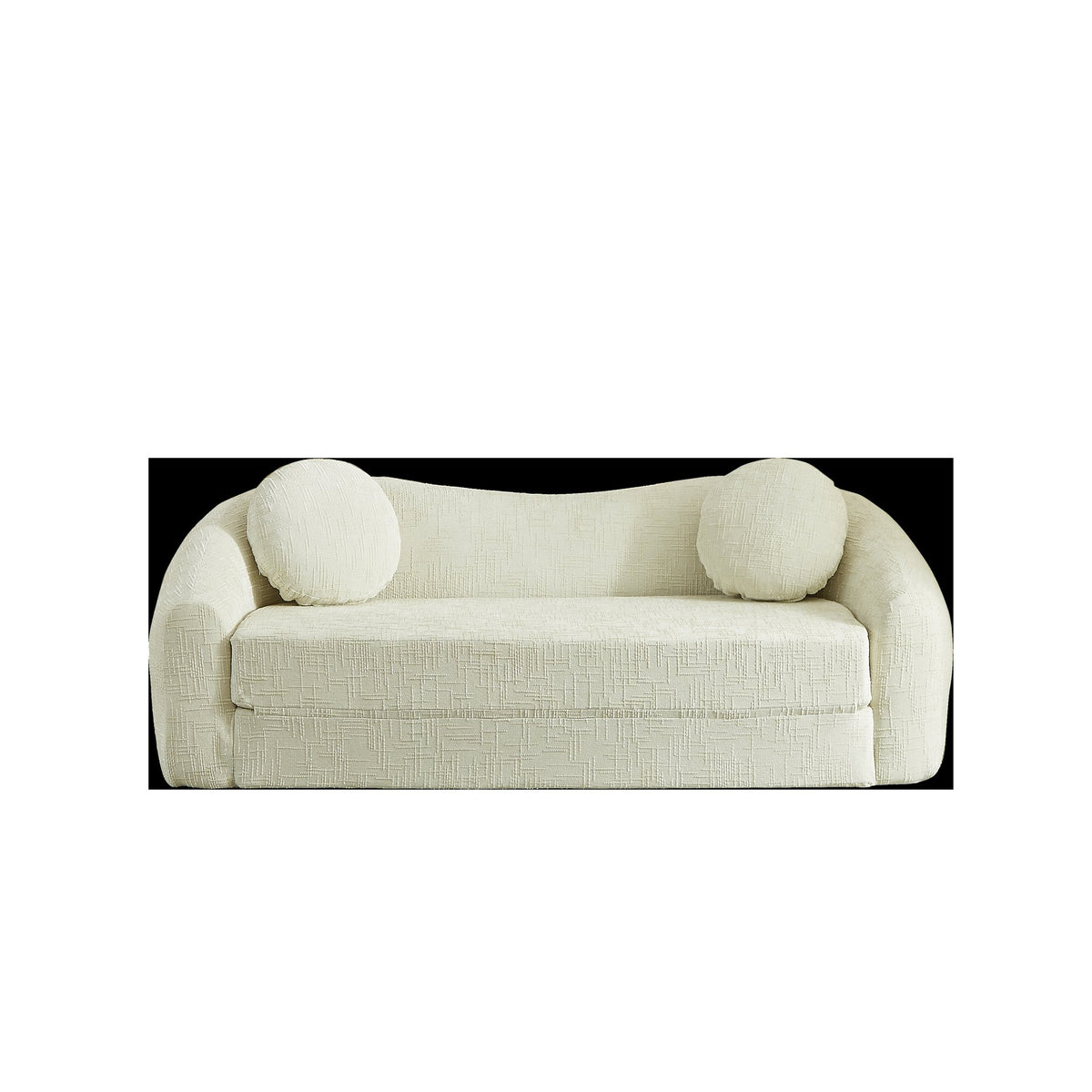 86-inch Curved Convertible Sofa Recliner, 2-in-1 Frameless Folding Sofa Bed with Pull-Out Base and Deep Seat Design, Chenille Two-Seater Reclining Sofa, No Assembly Required  beige