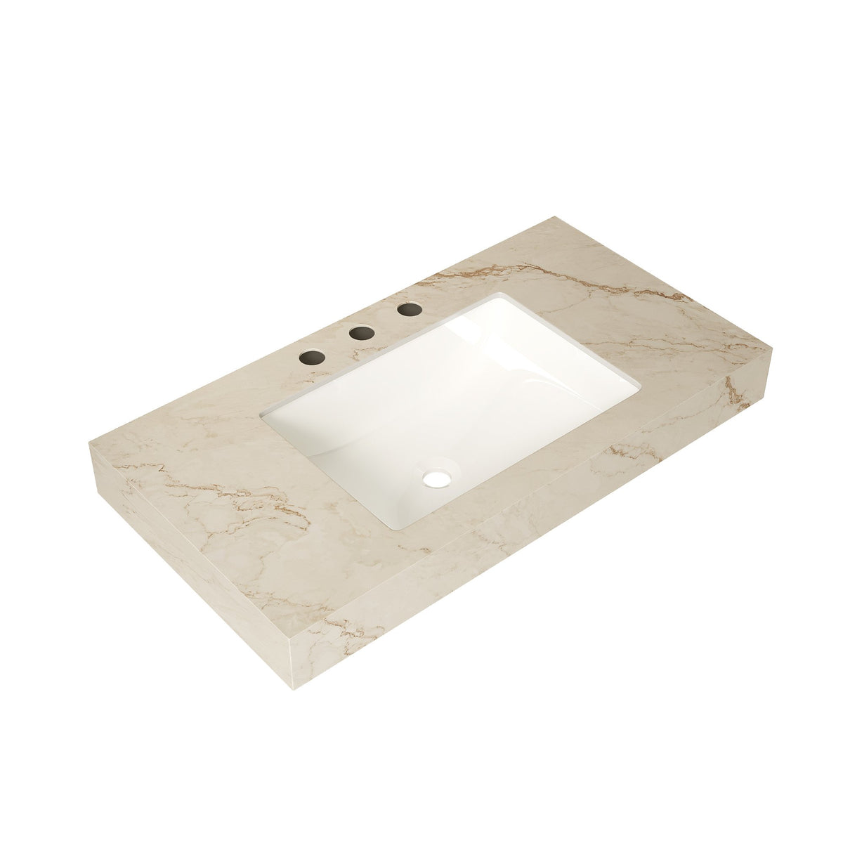 36" Cream Gold Vein Sintered Stone Countertop&Undermount Ceramic Basin with 3 Standard Pre-drilled Faucet Holes, NO Cabinet, NO Faucet and Sink Cover, Suitable for LULA, EIDEN, FINO, MURI etc.