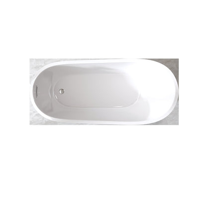 59" Special-Shaped Freestanding Slipper Bathtub in Gloss White with Chrome Overflow & Pop-Up Drain, Pure Acrylic Construction