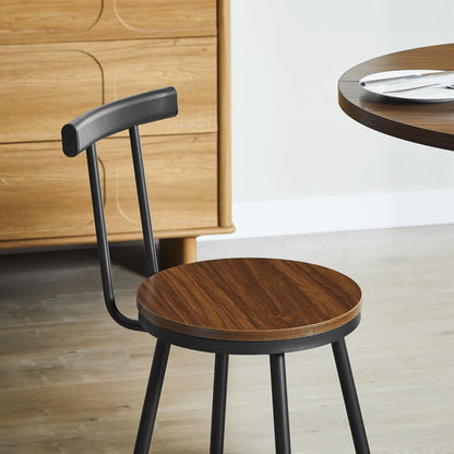 3-Piece Bar Table and Stool Set 31.5-inch round bar table with two stools Compact wooden dining bar with metal ring footrest Ideal, cafes – Walnut
