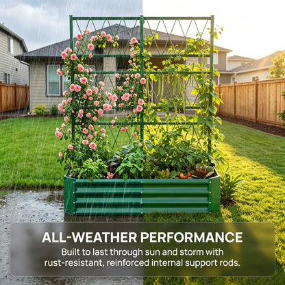 4x2x1FT Galvanized Raised Garden Bed with Arch Trellis for Climbing Vegetables Tomato Cucumber Bean, Heavy Duty Metal Raised Garden Bed Outdoor, Green