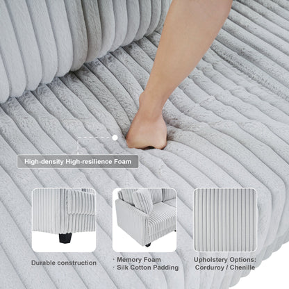 100-inch corduroy fabric sofa with L-shaped modular 3-seat convertible sofa, built-in dual charging ports at the arms