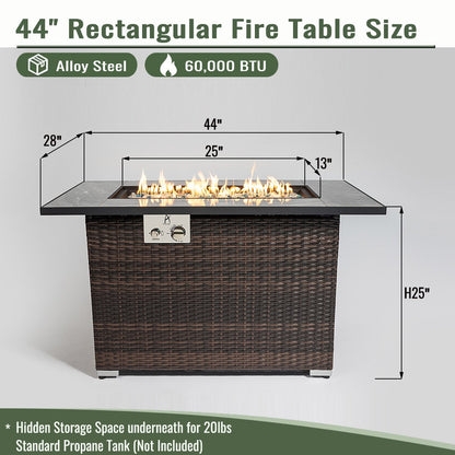 44" Propane Gas Fire Pit Table, 50000 BTU Rectangular Fire Pit