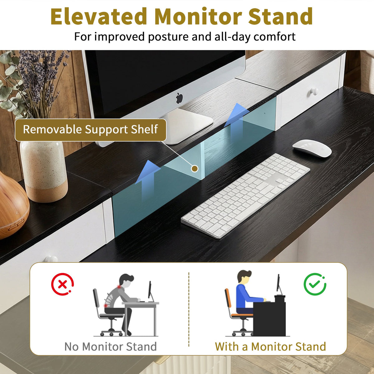 59" Modern Fluted L-Shaped Desk with Charging Station & Storage Cabinet - Home Office Computer Desk with Monitor Stand