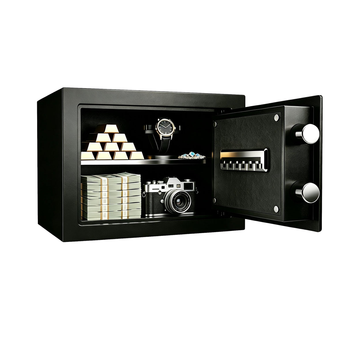 0.6 Cubic Feet Small Safe Box, Fingerprint & Digital Keypad Lock, Steel Security Cabinet for Valuables Storage, Black
