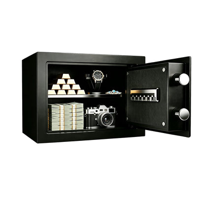0.6 Cubic Feet Small Safe Box, Fingerprint & Digital Keypad Lock, Steel Security Cabinet for Valuables Storage, Black