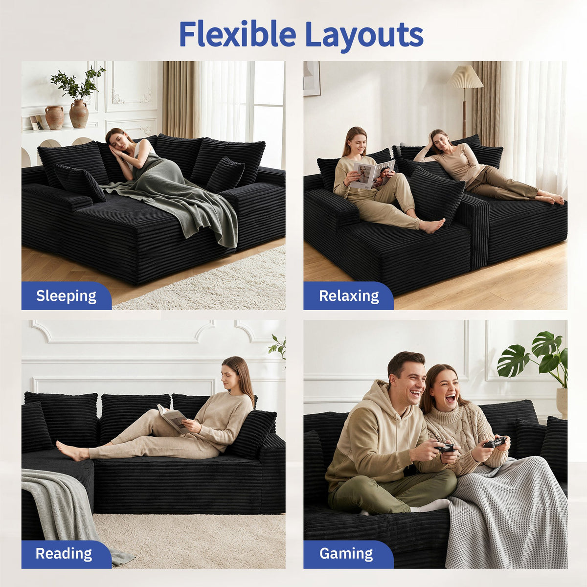 95" Sectional Couches for Living Room Cloud Couch Sofa with L-Shape Upholstered Boneless Couchs Modern Modular Sectional Couch with Chaise