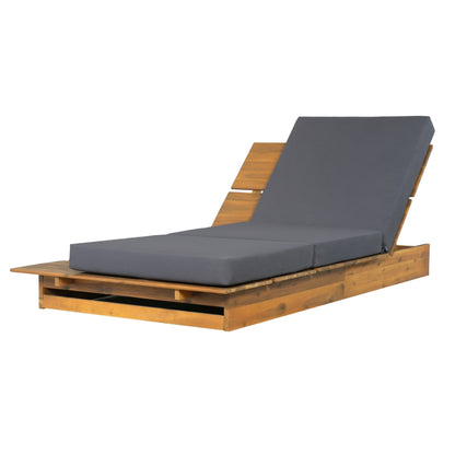 Acacia Wood Chaise Lounge with 4" Thick 3-Fold Dark Gray Movable Cushion – Wide Teak Finish Patio Lounger, 3-Position Recliner, 400 lbs Capacity