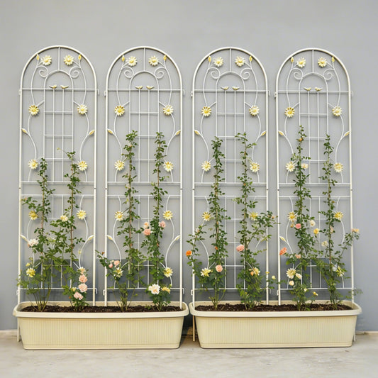 4 Pack Metal Garden Trellis 71" x 19.7" Rustproof Trellis for Climbing Plants Outdoor Flower Support Cream White