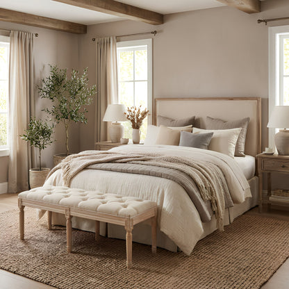 Bedroom Bench, French Vintage Tufted Entryway Bench, 47.2" Carving Upholstered End of Bed Bench with Distressed Wood Legs
