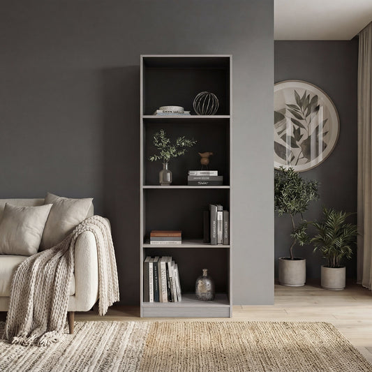 Bear Bookcase with 4 Open Shelves, Tall Storage Bookshelf for Home Decor, Wenge and Positano